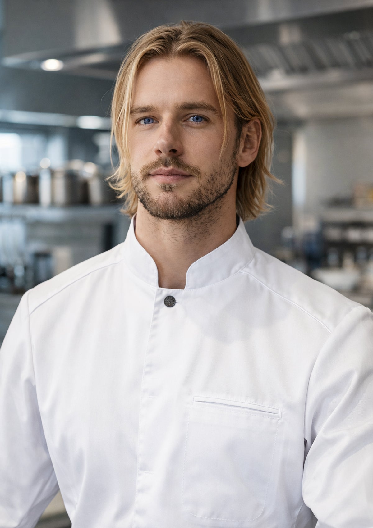 Men's Chef Shirt In Fine Quality Slim-Fit Long Sleeves