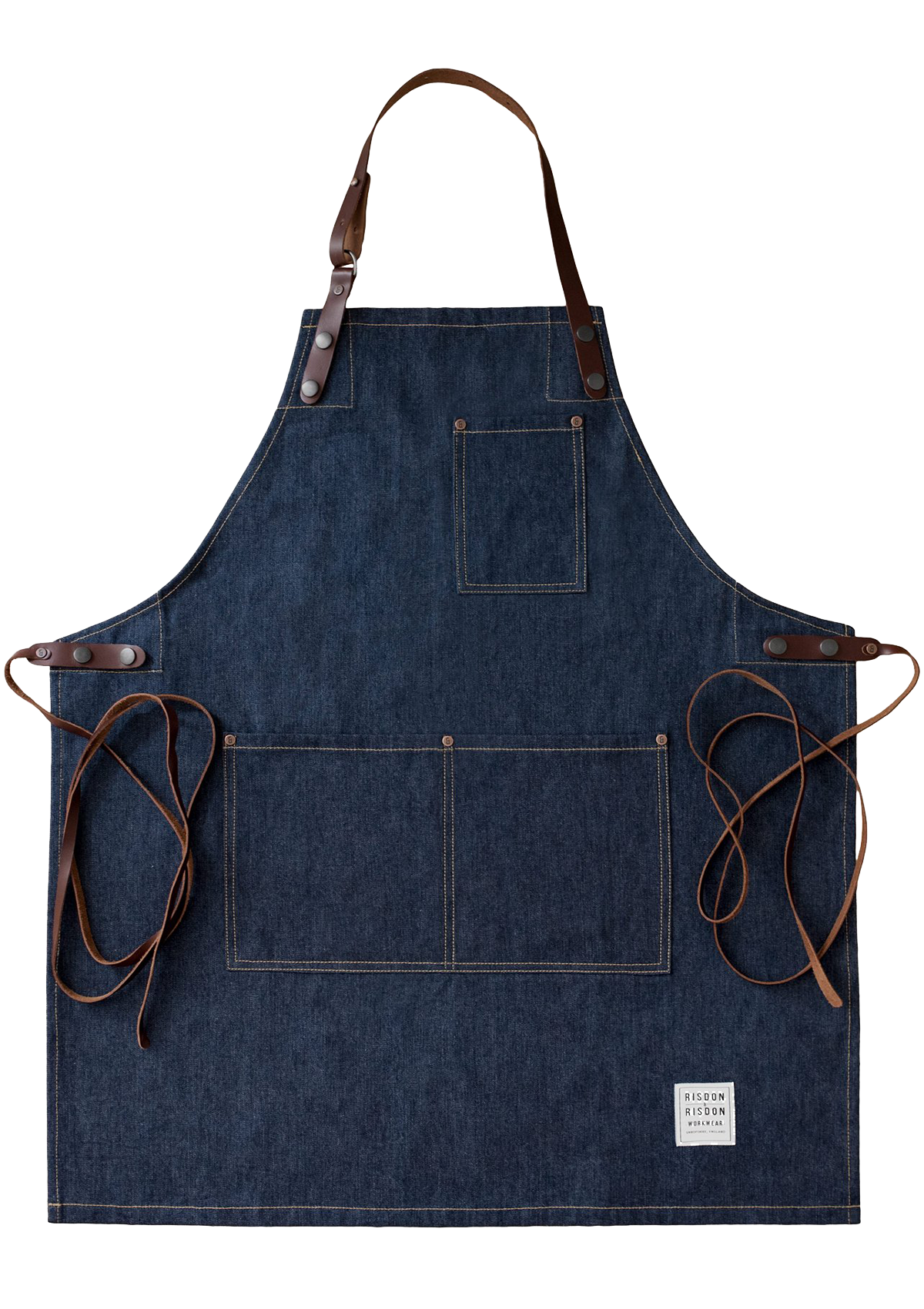 Handcrafted Apron Street in Denim with Leather Straps Unisex | Risdon & Risdon